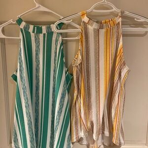 Striped High-Neck Tank Top - Green and Yellow